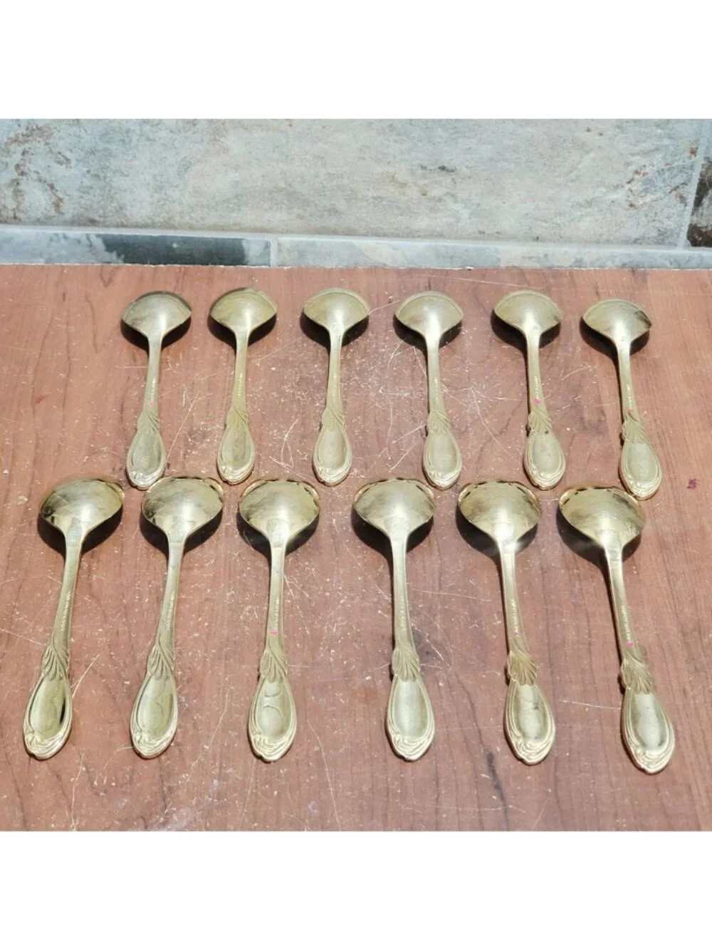 12 Piece Gold Electroplated Teaspoons Classic Plume Marked Stainless Steel Korea